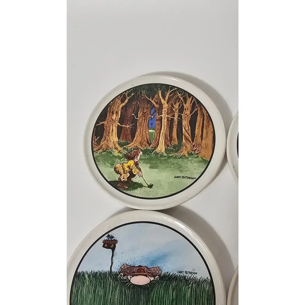 Gary Patterson Golf Cartoon Coasters — Set of 4, Clay Design
